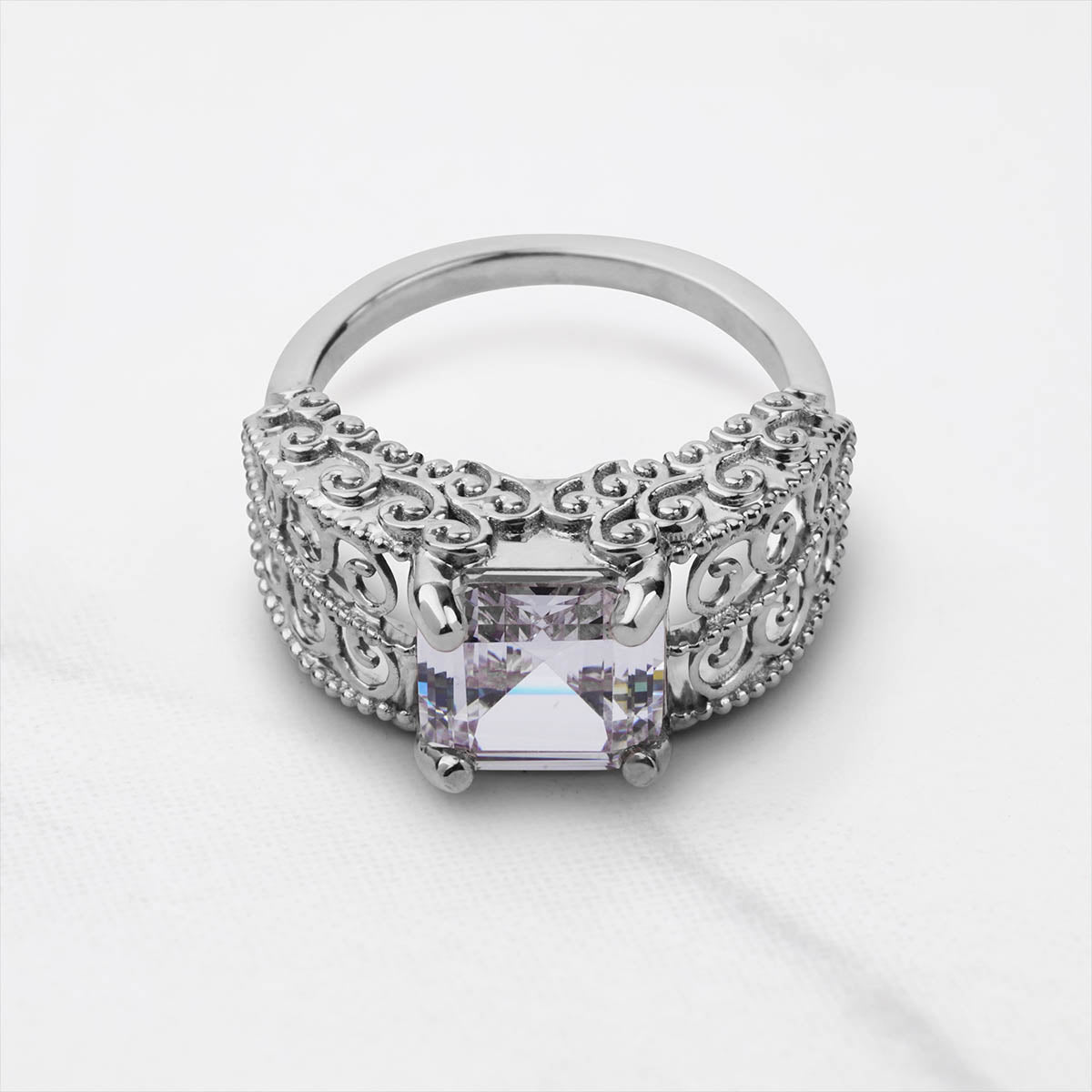Vintage Inspired Filigree Art Deco Moissanite Engagement Ring
