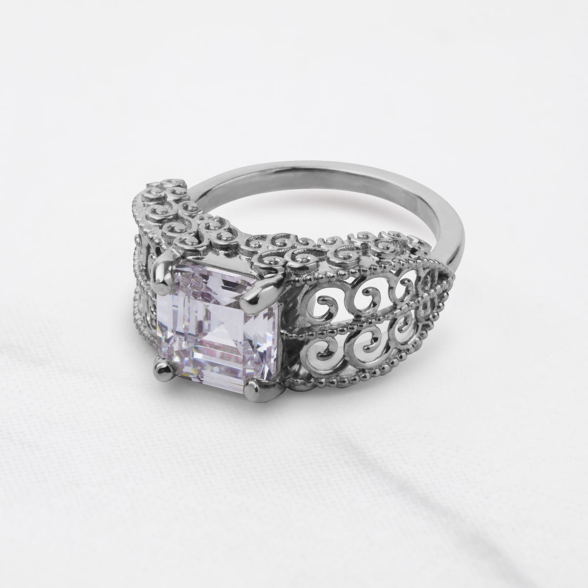 Vintage Inspired Filigree Art Deco Moissanite Engagement Ring