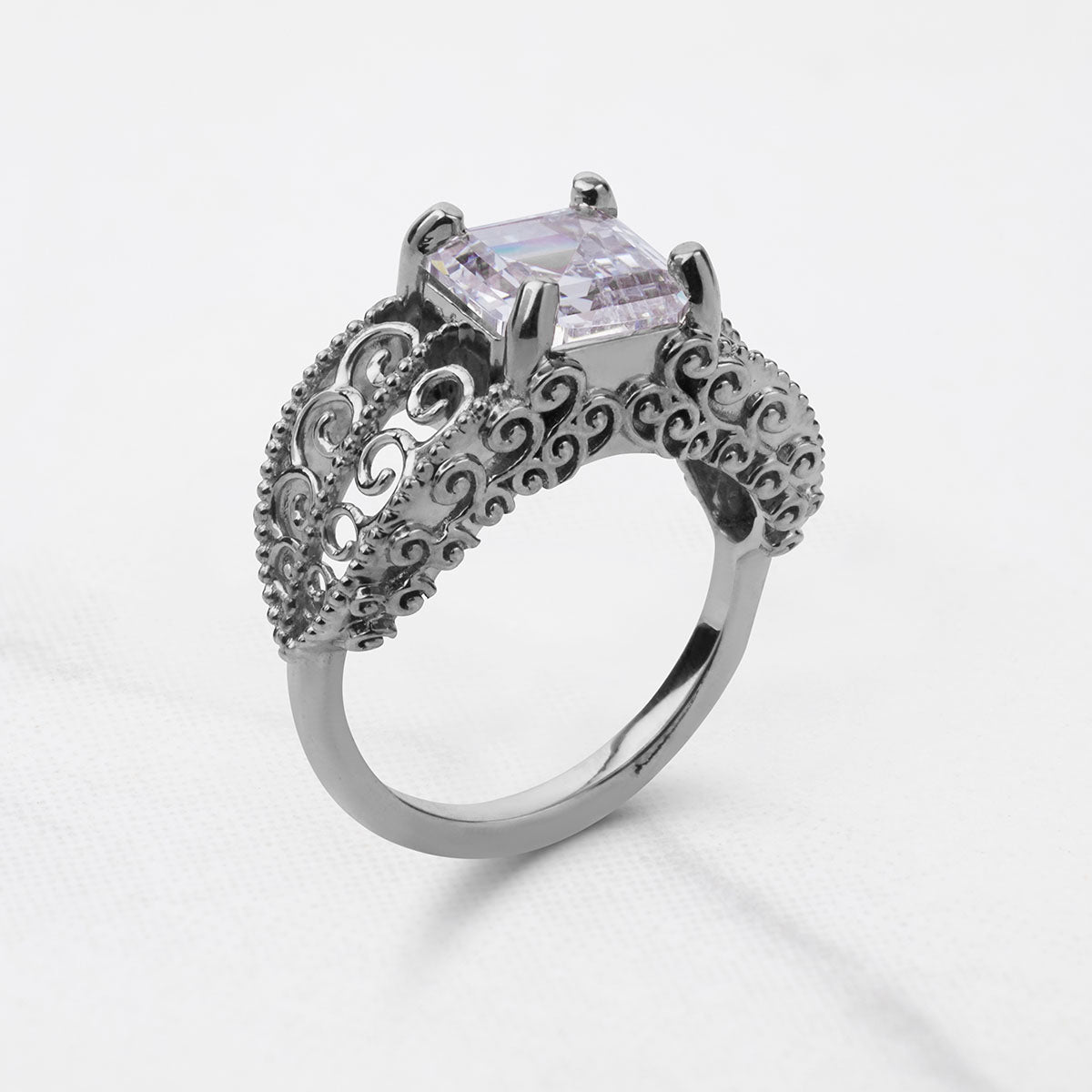 Vintage Inspired Filigree Art Deco Moissanite Engagement Ring