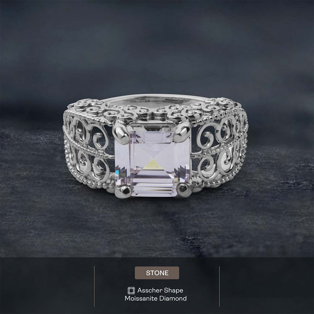 Filigree Art Deco Ring 3CT Asscher Cut Solitaire Cubic Zirconia