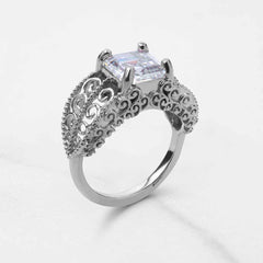 Filigree Art Deco Ring 3CT Asscher Cut Solitaire Cubic Zirconia