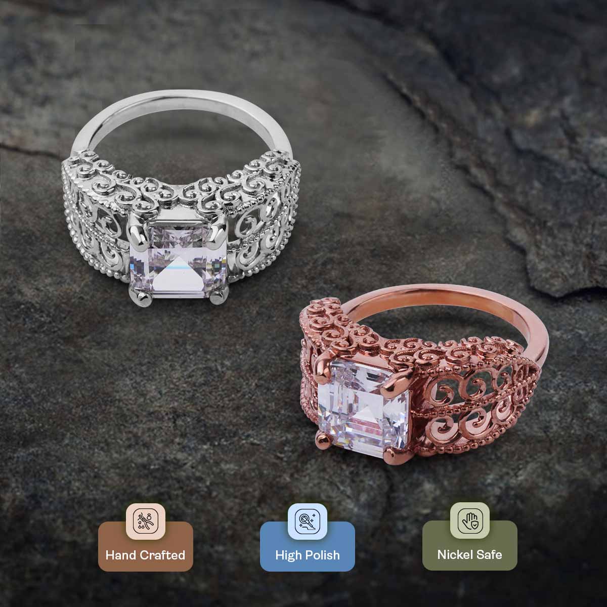 Filigree Art Deco Ring 3CT Asscher Cut Solitaire Cubic Zirconia