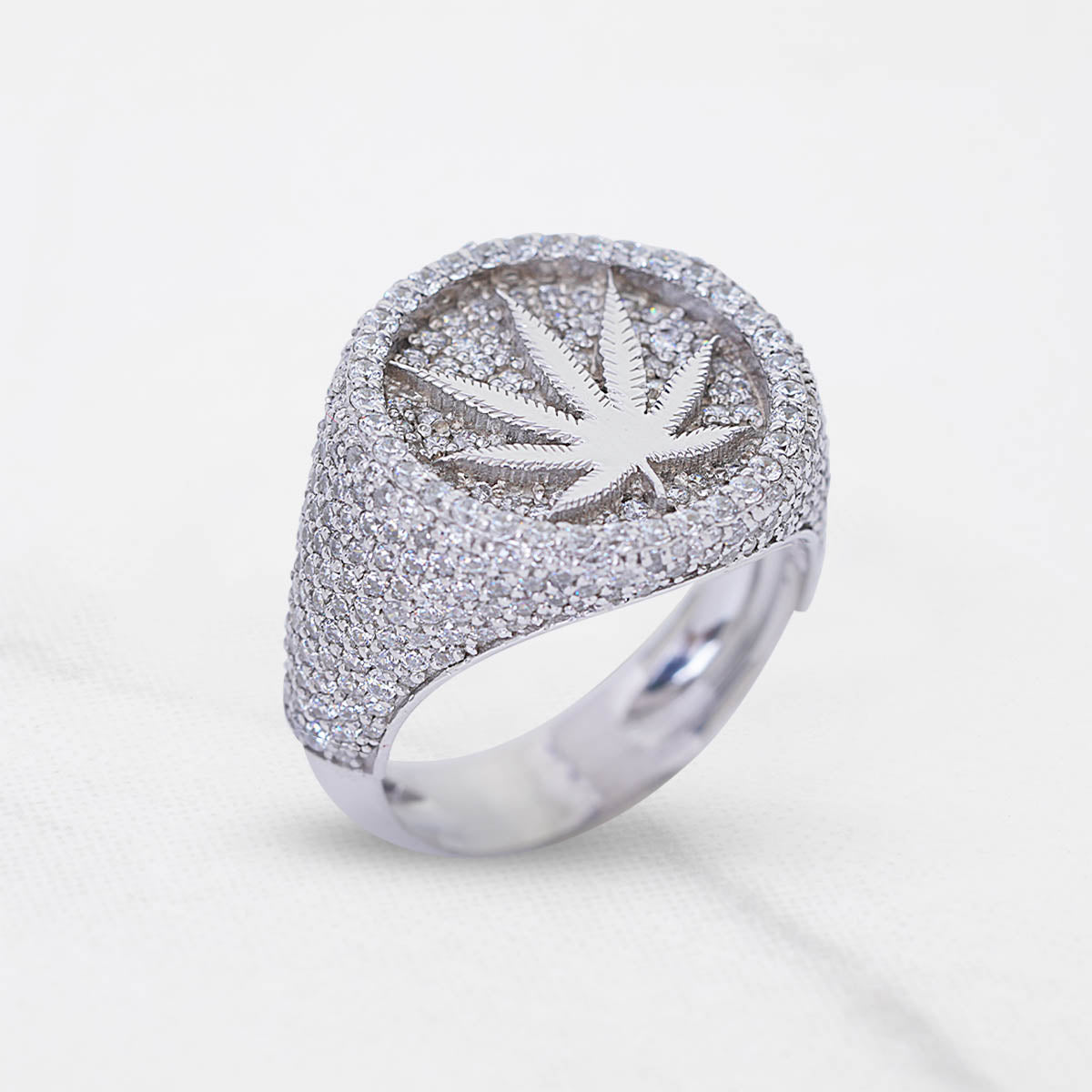 Iced Out Marijuana Ring for Men Cannabis Leaf Hip Hop Jewelry