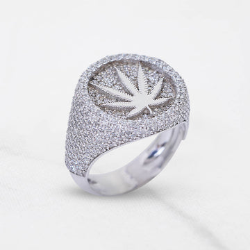 Iced Out Marijuana Ring for Men Cannabis Leaf Hip Hop Jewelry