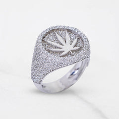Iced Out Marijuana Ring for Men Cannabis Leaf Hip Hop Jewelry