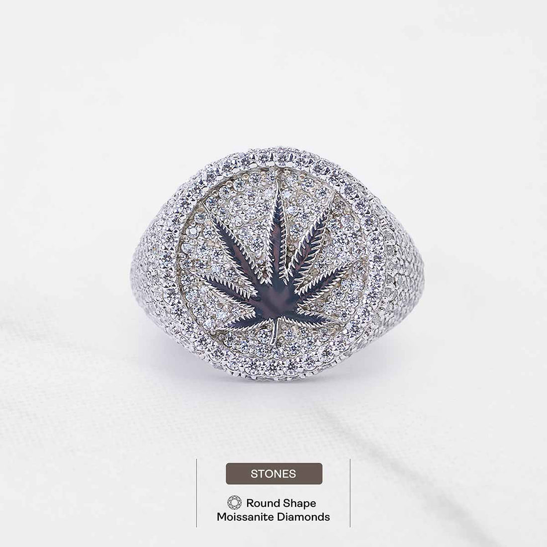 Iced Out Marijuana Ring for Men Cannabis Leaf Hip Hop Jewelry