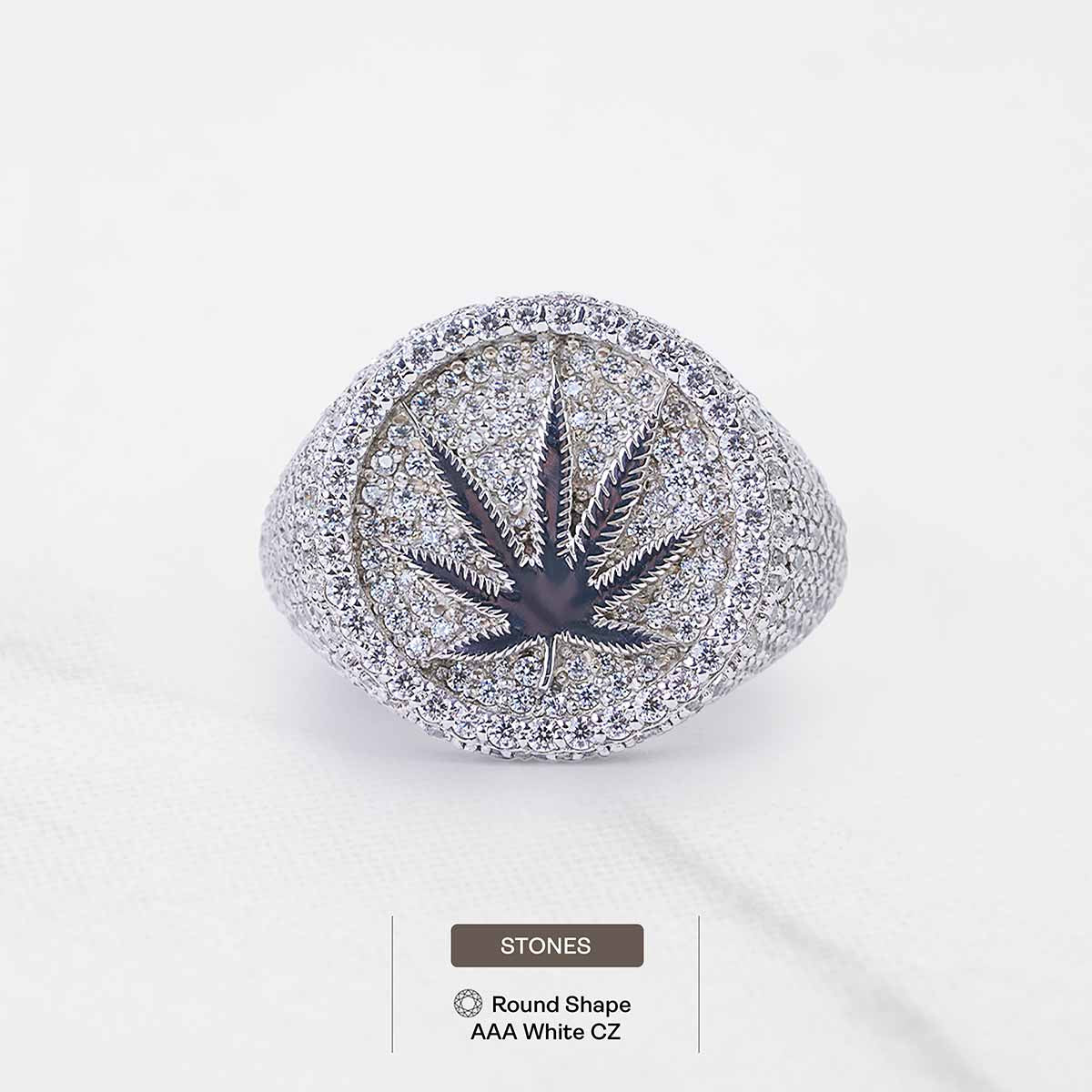 Iced Out Marijuana Ring for Men Cannabis Leaf Hip Hop Jewelry