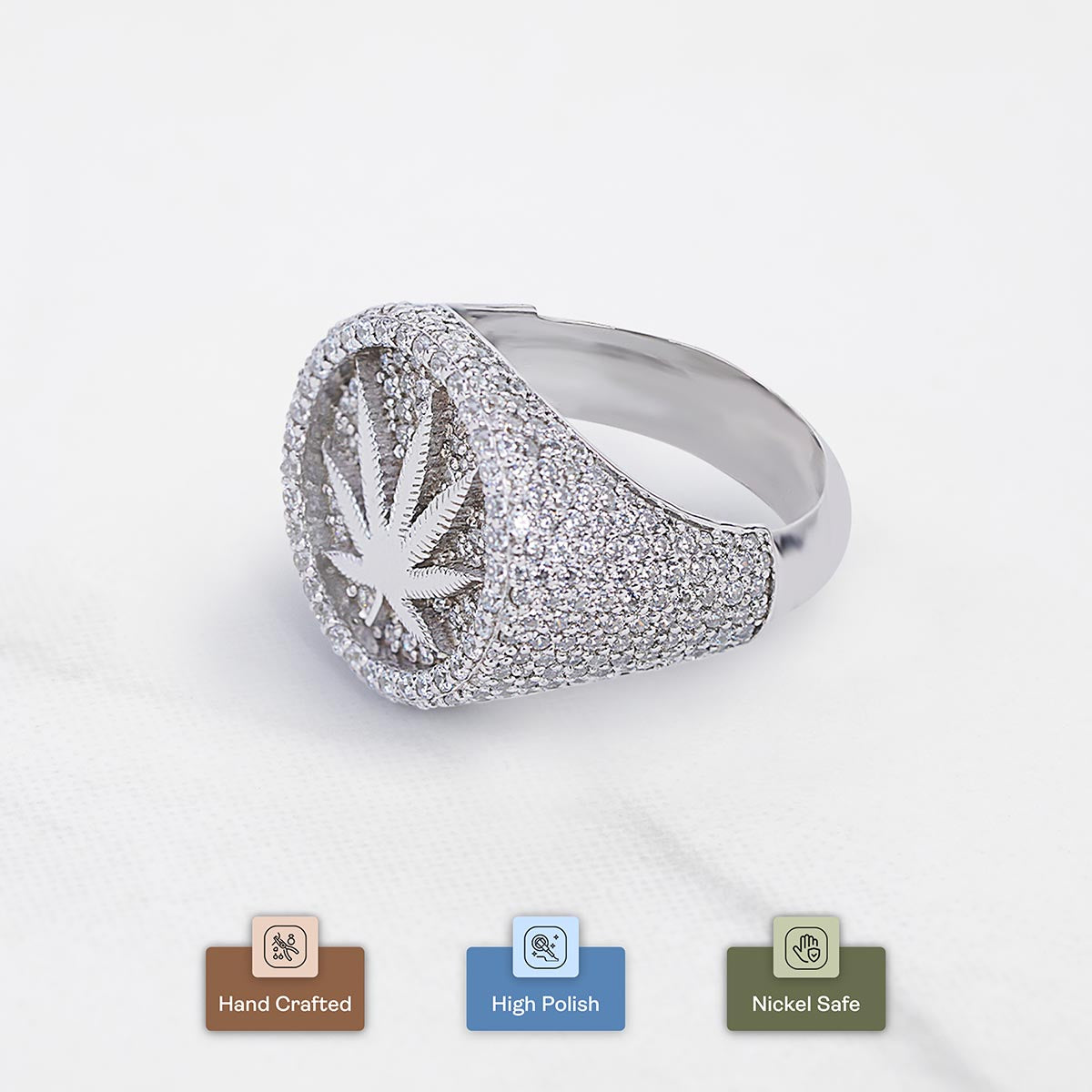 Iced Out Marijuana Ring for Men Cannabis Leaf Hip Hop Jewelry