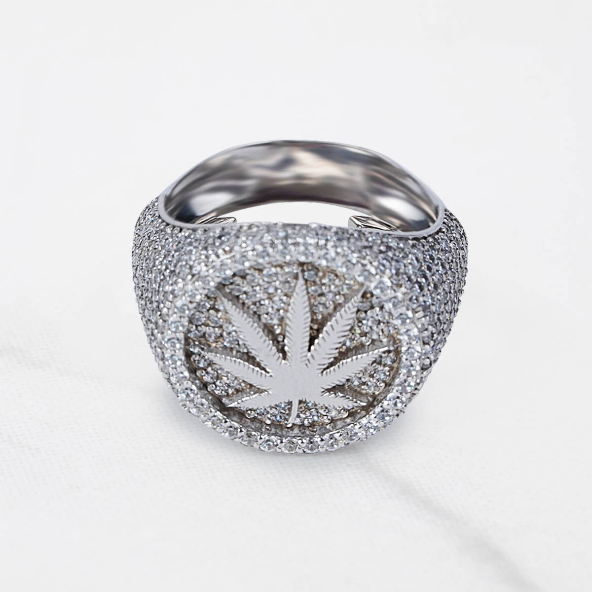 Iced Out Marijuana Ring for Men Cannabis Leaf Hip Hop Jewelry