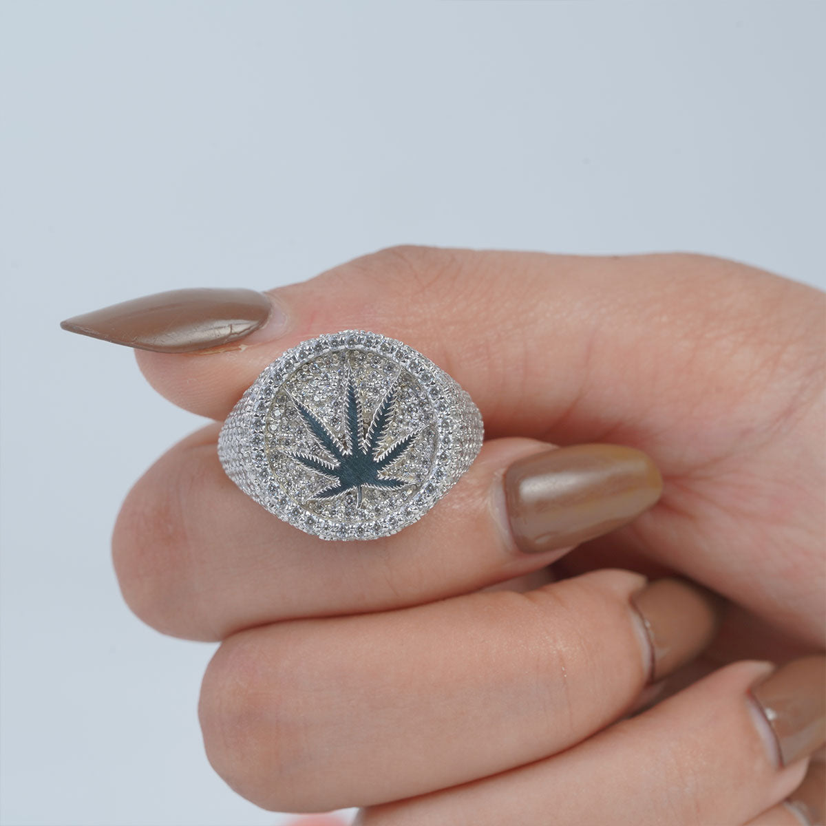 Iced Out Marijuana Ring for Men Cannabis Leaf Hip Hop Jewelry