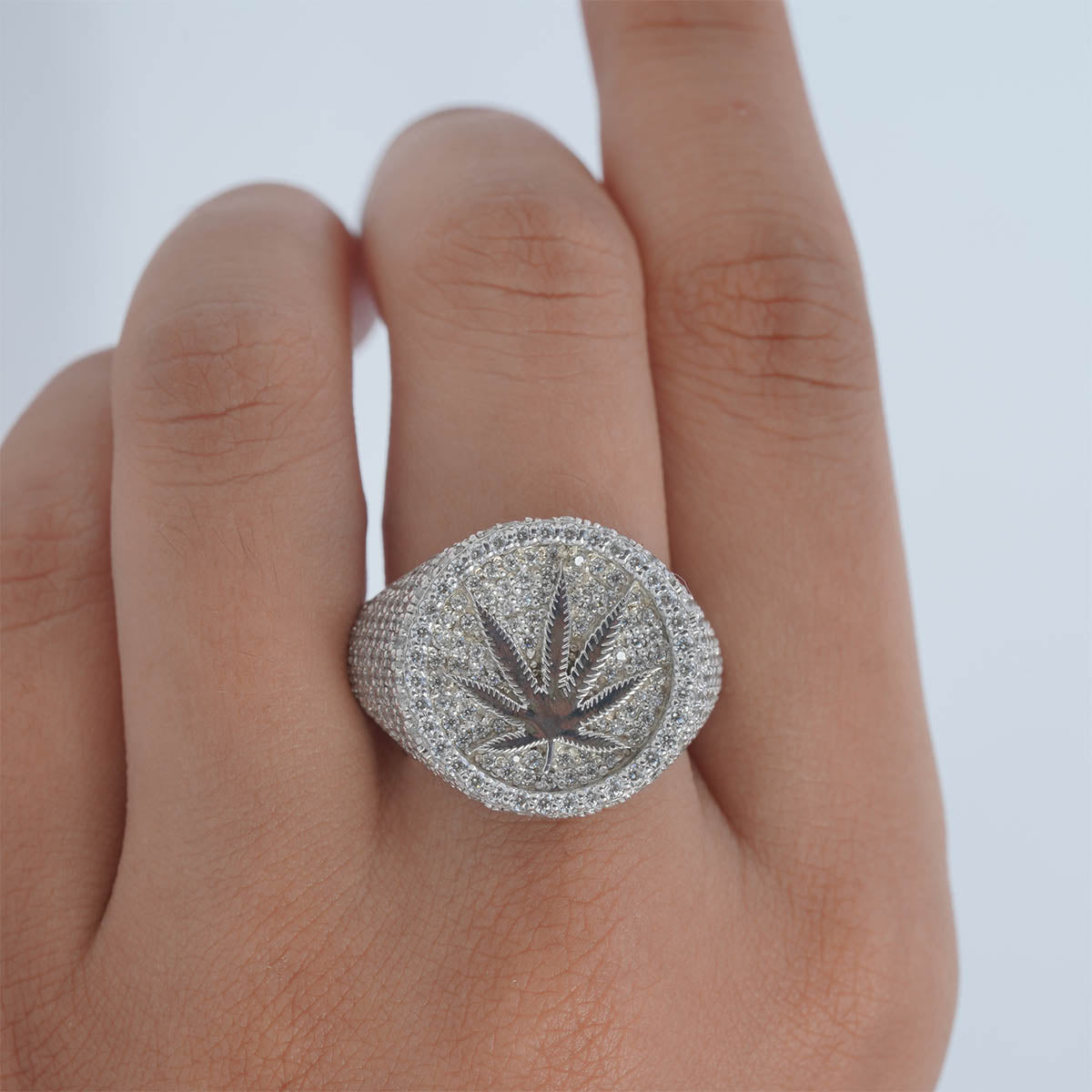 Iced Out Marijuana Ring for Men Cannabis Leaf Hip Hop Jewelry