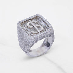Dollar Sign Ring Moissanite Iced Out Mens Ring Hip Hop Jewelry
