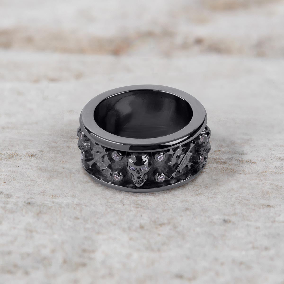 Mechanic Wrench Skull Band for Men Badass Bikers Ring Silver