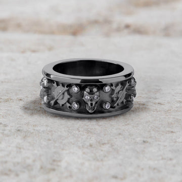 Mechanic Wrench Skull Band for Men Badass Bikers Ring Silver