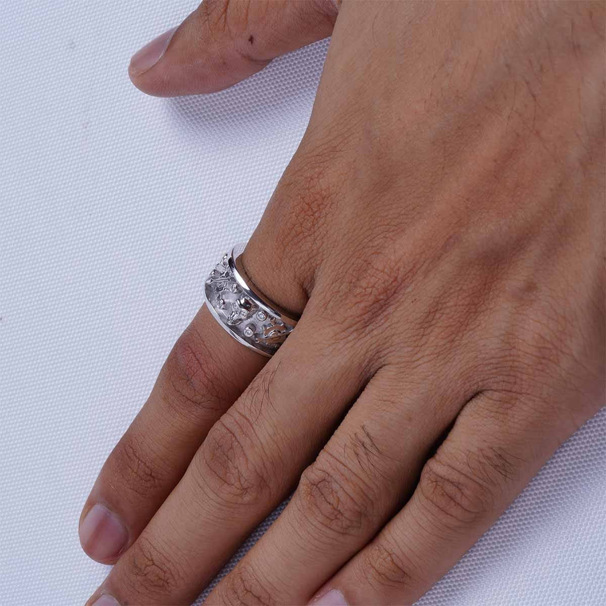 Mechanic Wrench Skull Band for Men Badass Bikers Ring Silver