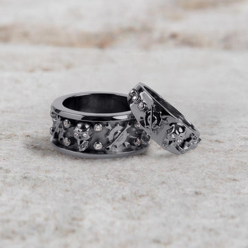 Mechanic Skull Engagement Ring Set Gothic Bikers Couple Rings