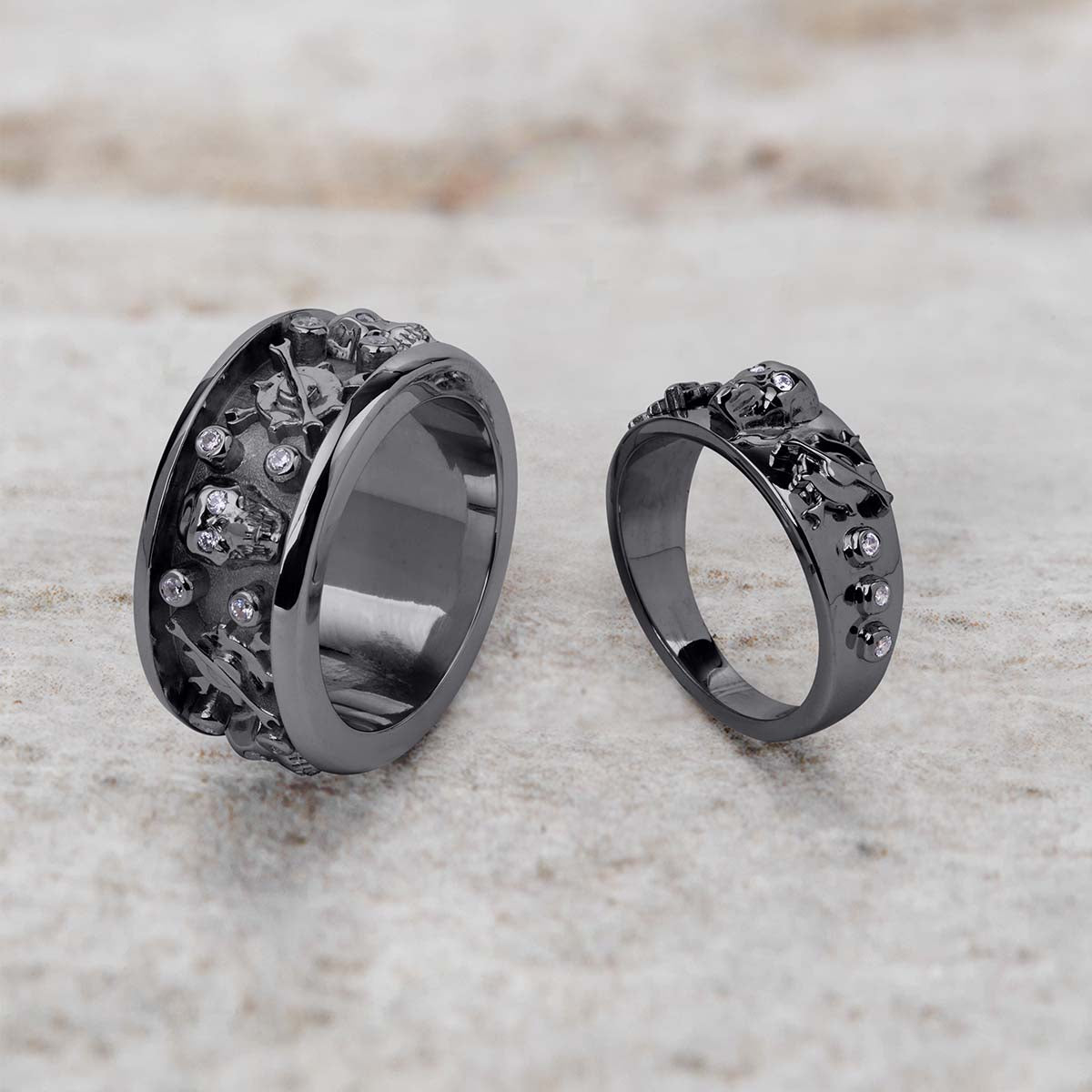Mechanic Skull Wedding Bands Gothic Bikers Couple Rings Silver