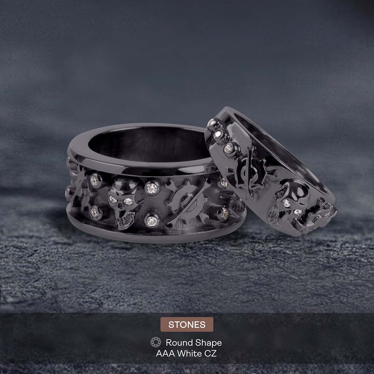 Mechanic Skull Engagement Ring Set Gothic Bikers Couple Rings