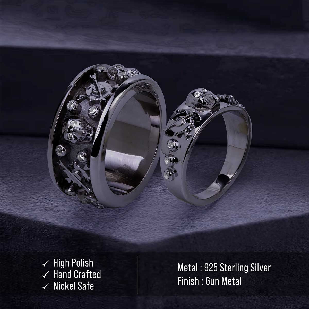 Mechanic Skull Wedding Bands Gothic Bikers Couple Rings Silver