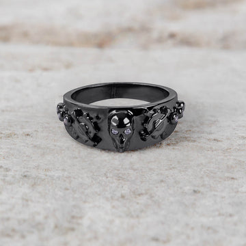 Silver Mechanic Skull Ring Crossed Spanners or Wrenches Gears