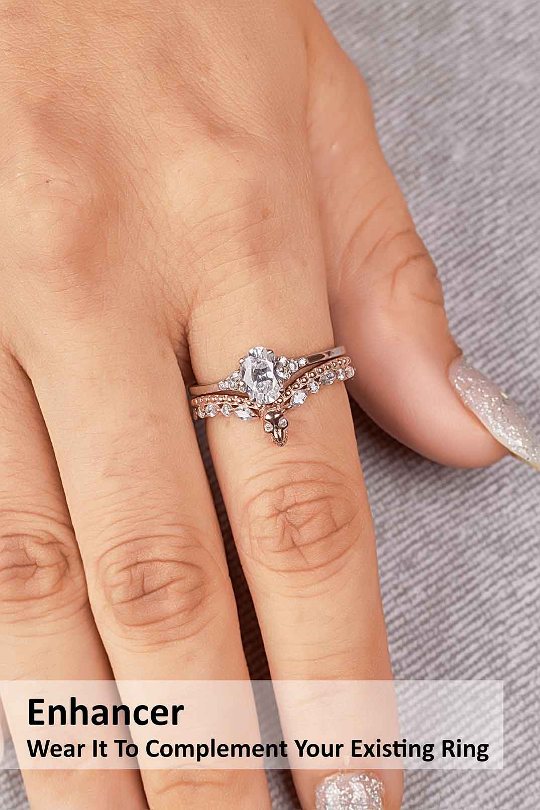 Moissanite Skull Enhancer Ring Engagement Wedding Band for Women Rose Gold