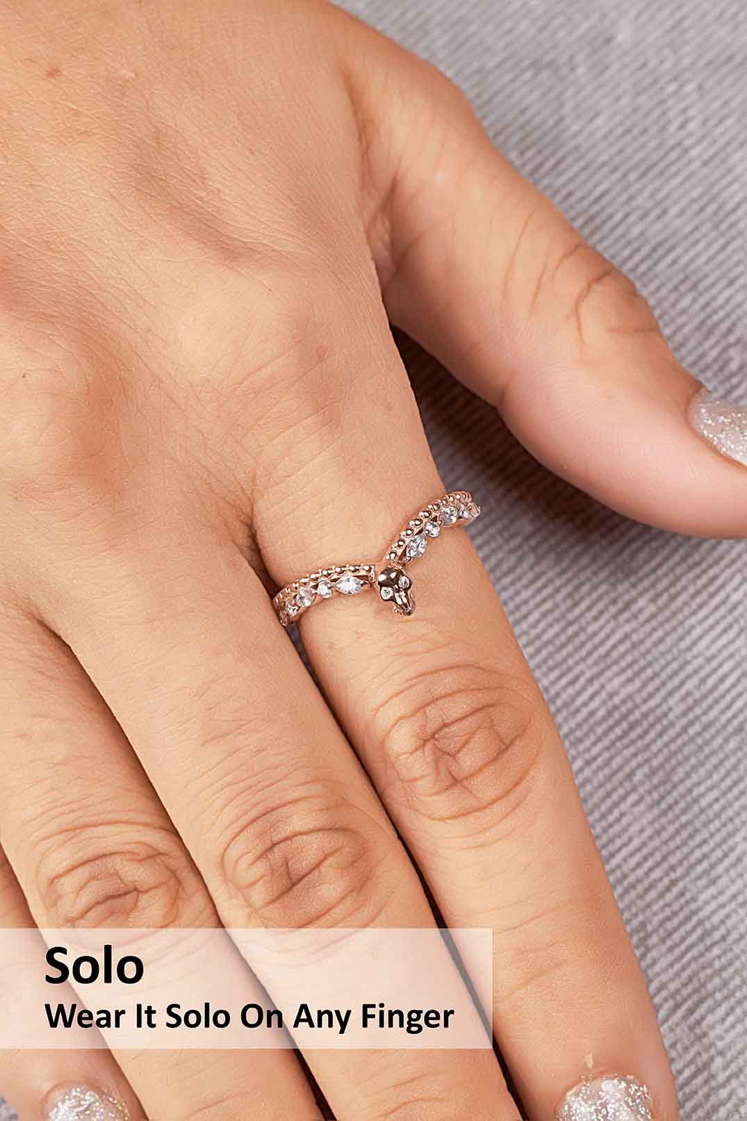 Moissanite Skull Enhancer Ring Engagement Wedding Band for Women Rose Gold
