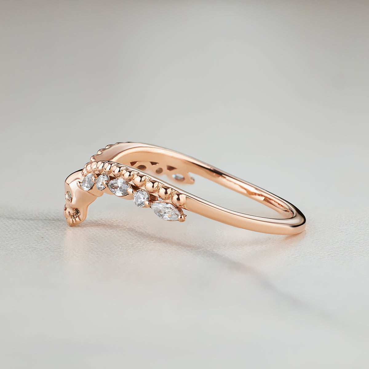 Moissanite Skull Enhancer Ring Engagement Wedding Band for Women Rose Gold