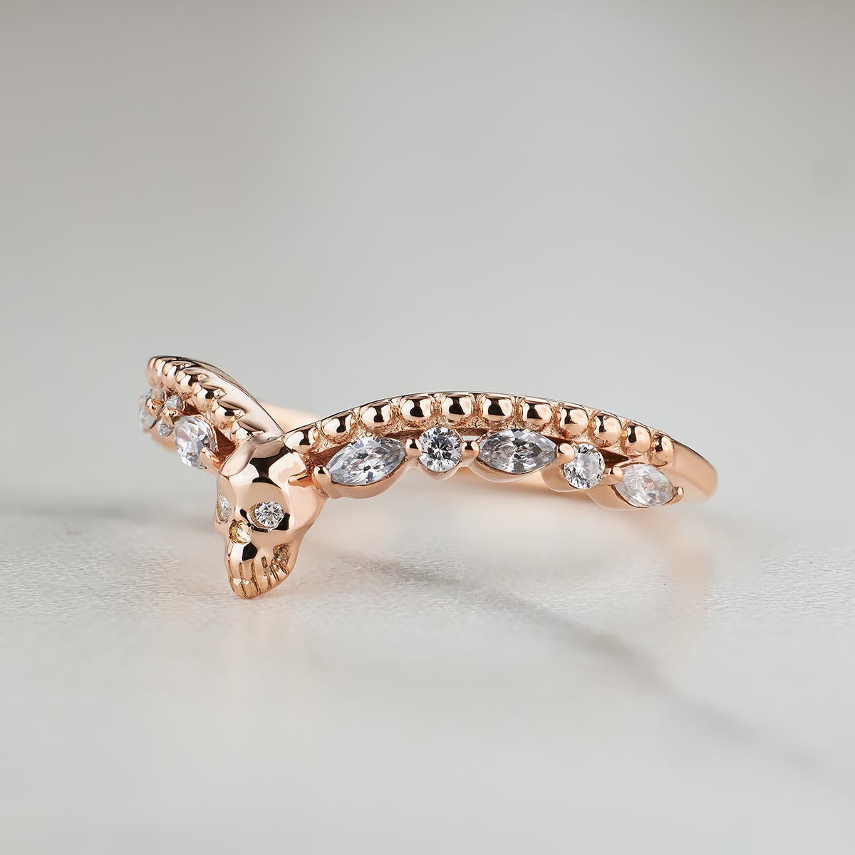 Moissanite Skull Enhancer Ring Engagement Wedding Band for Women Rose Gold