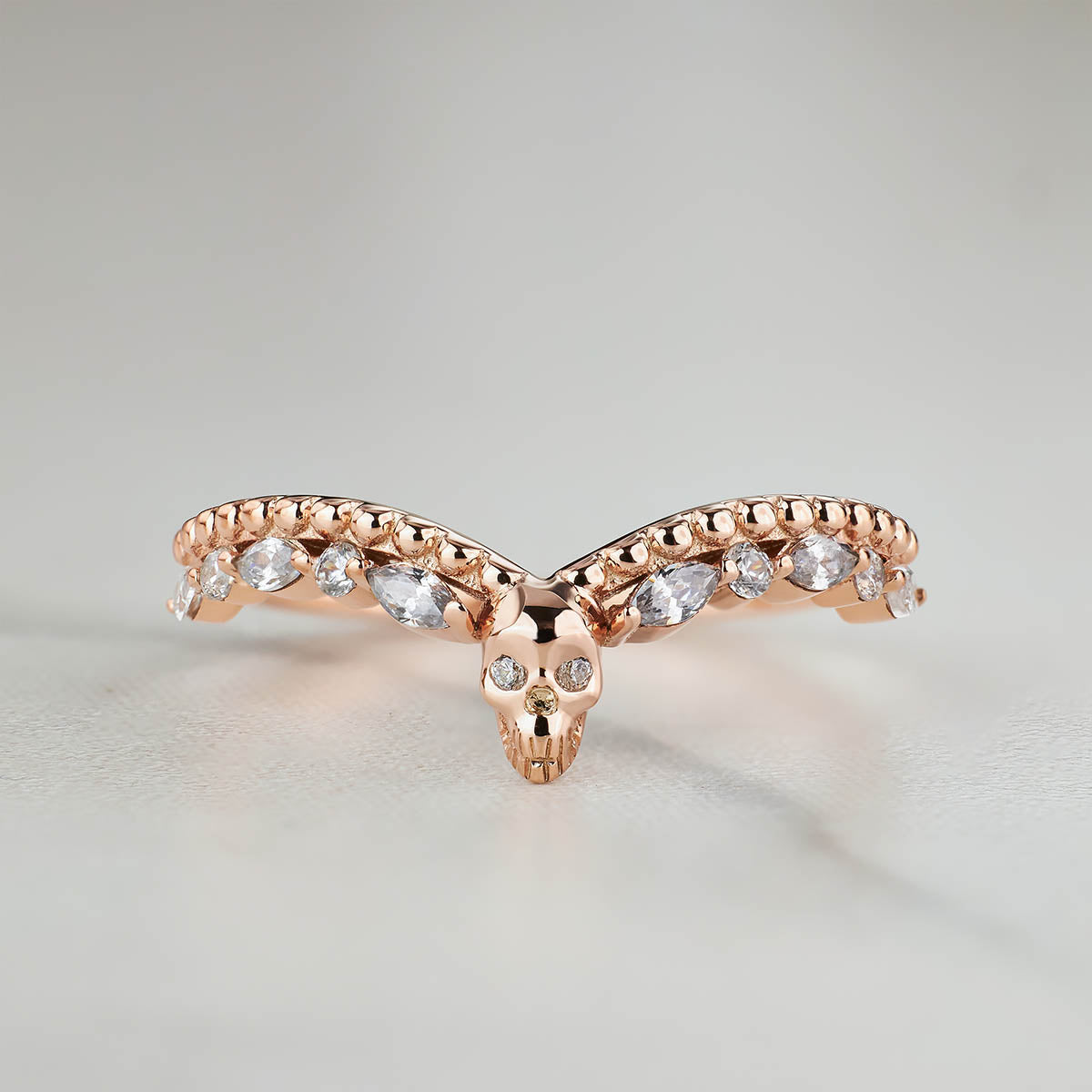Moissanite Skull Enhancer Ring Engagement Wedding Band for Women Rose Gold