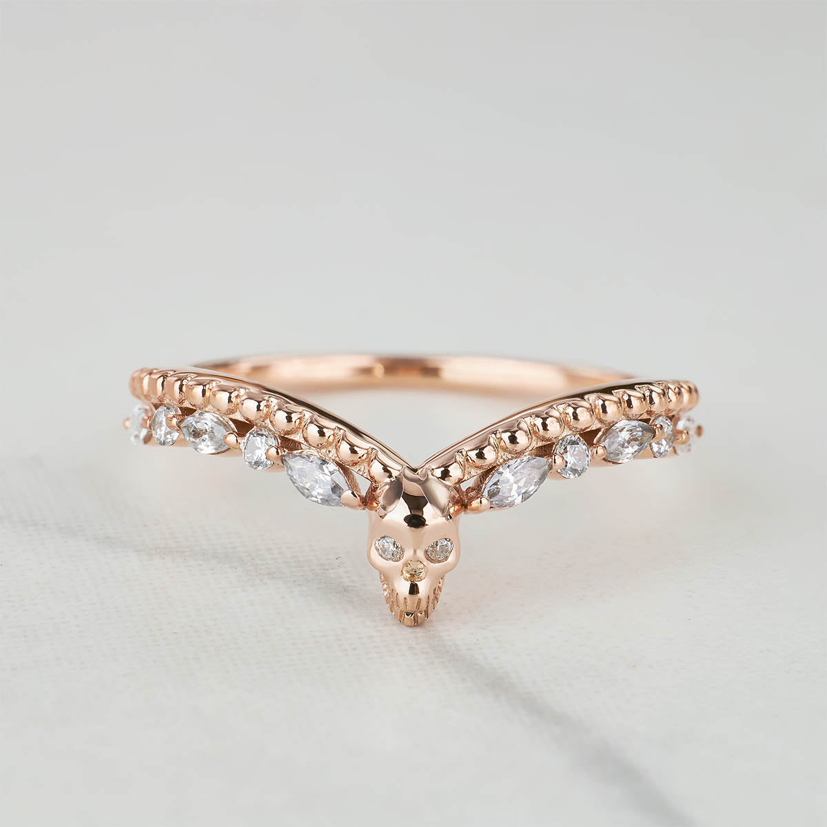 Moissanite Skull Enhancer Ring Engagement Wedding Band for Women Rose Gold