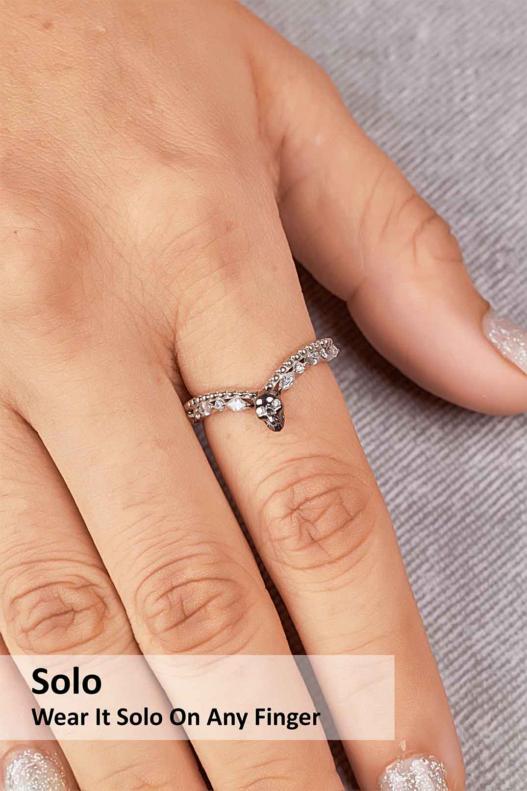 AAA Cubic Zirconia 925 Sterling Silver Skull Engagement Ring Enhancer for Women Wedding Anniversary Band Gift for Her