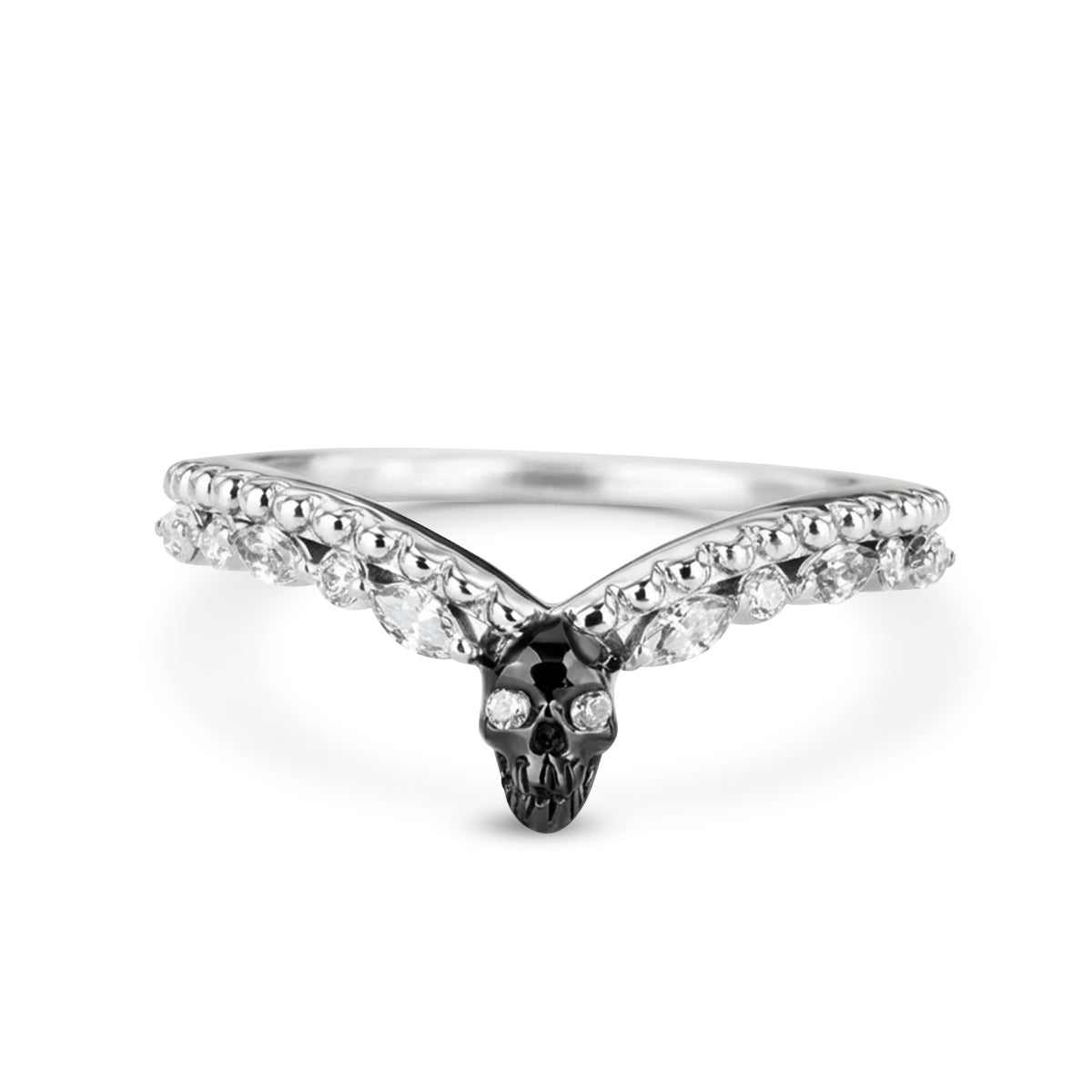 Moissanite Skull Engagement Ring Enhancer Wedding Band Two Tone Sterling Silver