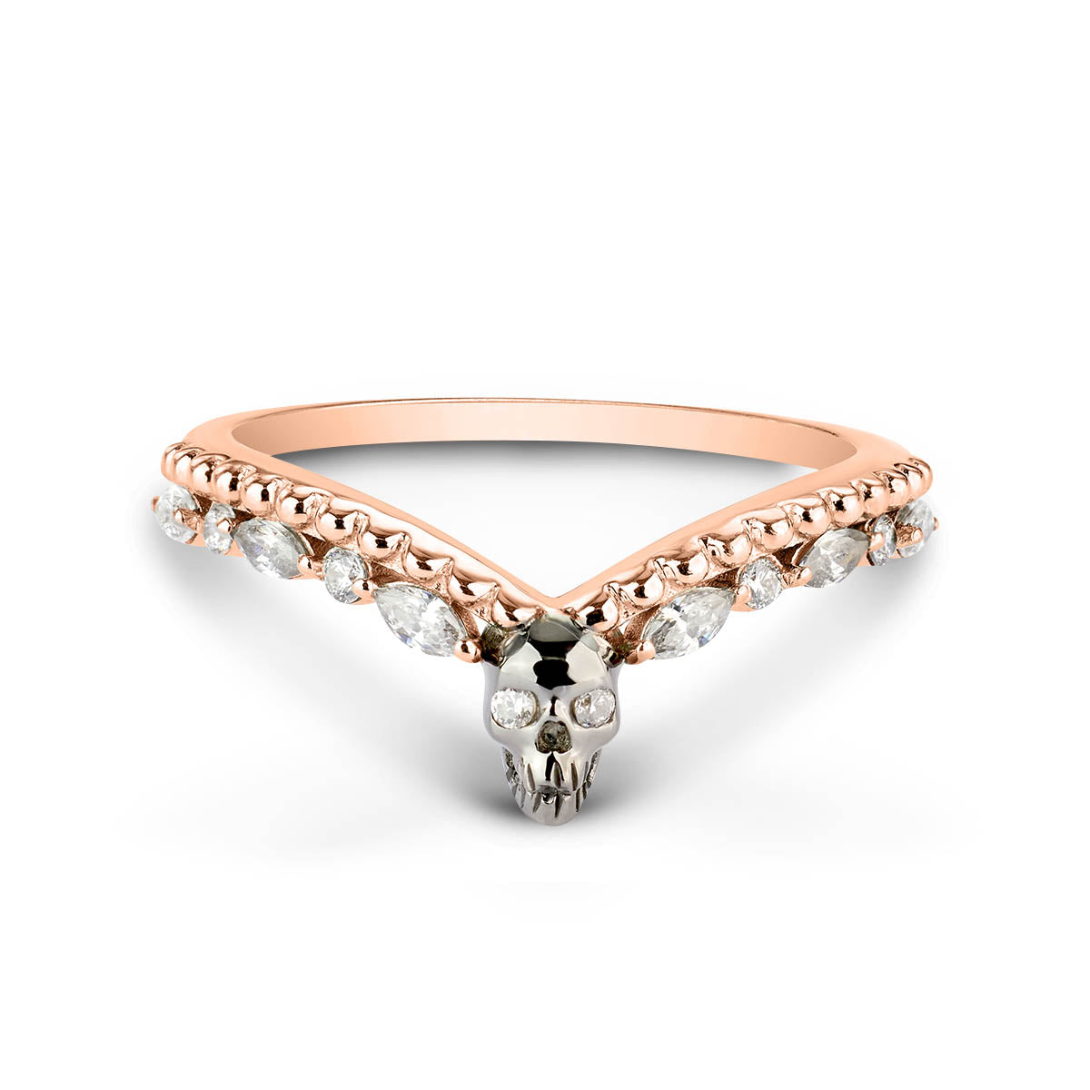 Moissanite Skull Engagement Ring Enhancer Wedding Band Two Tone Sterling Silver