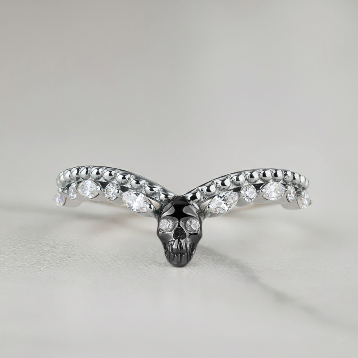 Moissanite Skull Engagement Ring Enhancer Wedding Band Two Tone Sterling Silver