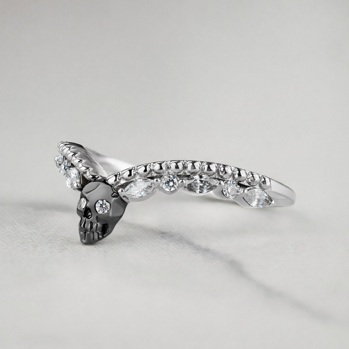 Moissanite Skull Engagement Ring Enhancer Wedding Band Two Tone Sterling Silver