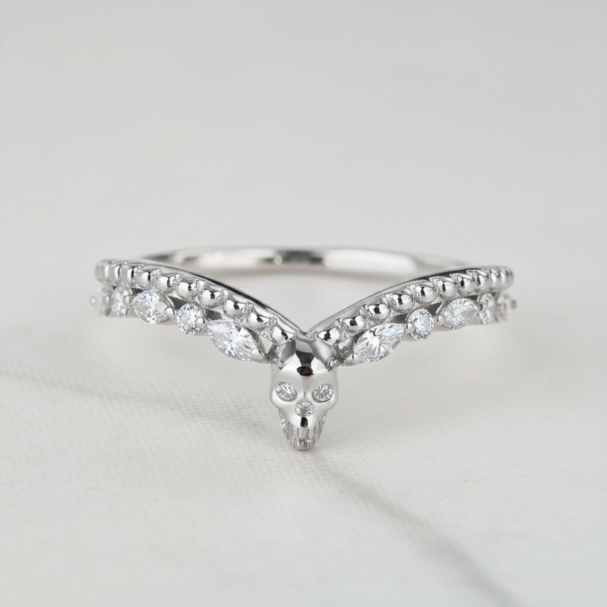 Skull Engagement Ring Enhancer Wedding Band Two Tone Sterling Silver Skull Daimond Ring 