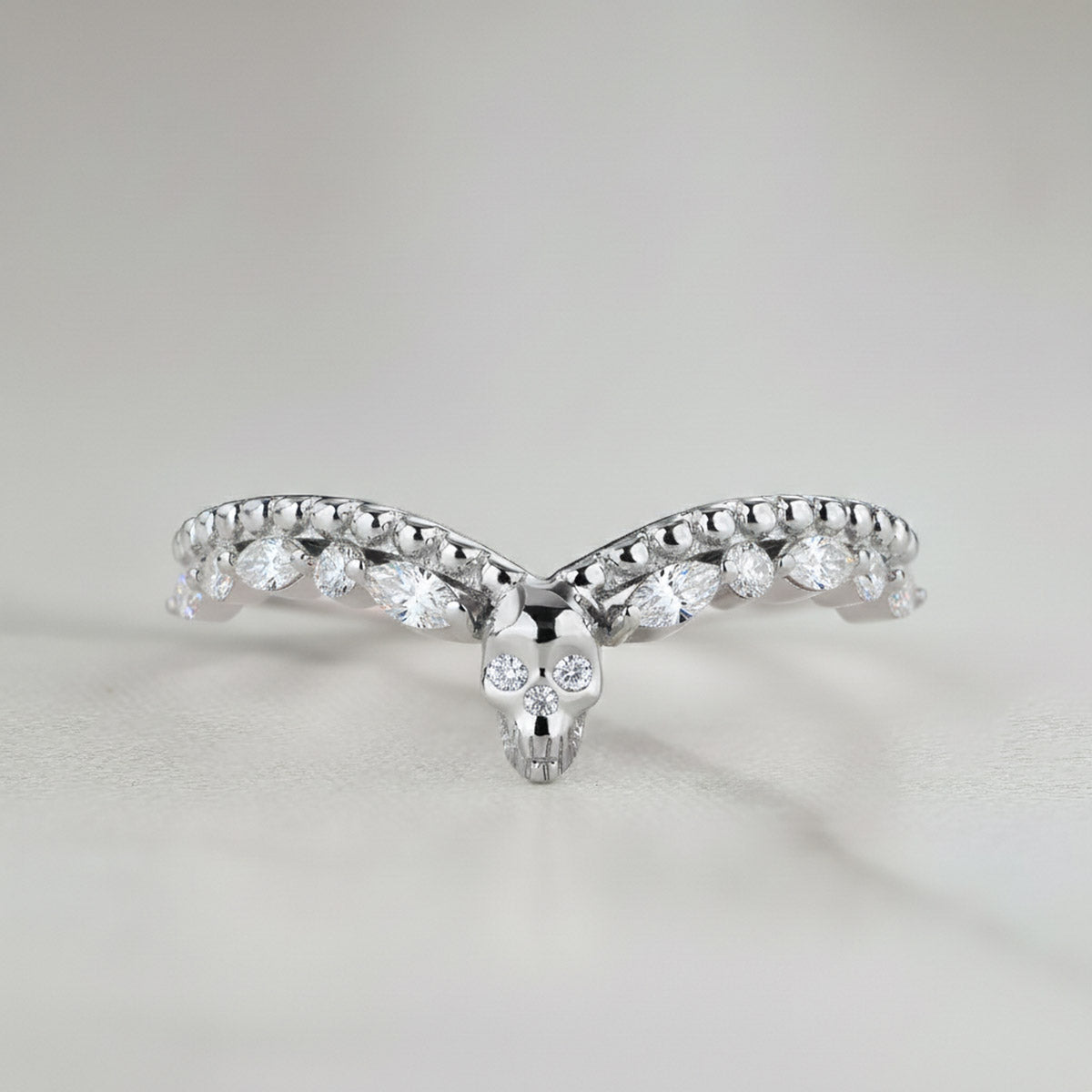 Skull Engagement Ring Enhancer Wedding Band Two Tone Sterling Silver Skull Daimond Ring 