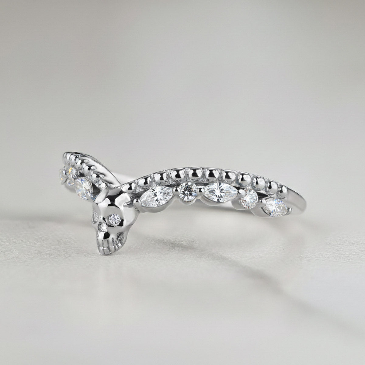 Skull Engagement Ring Enhancer Wedding Band Two Tone Sterling Silver Skull Daimond Ring 