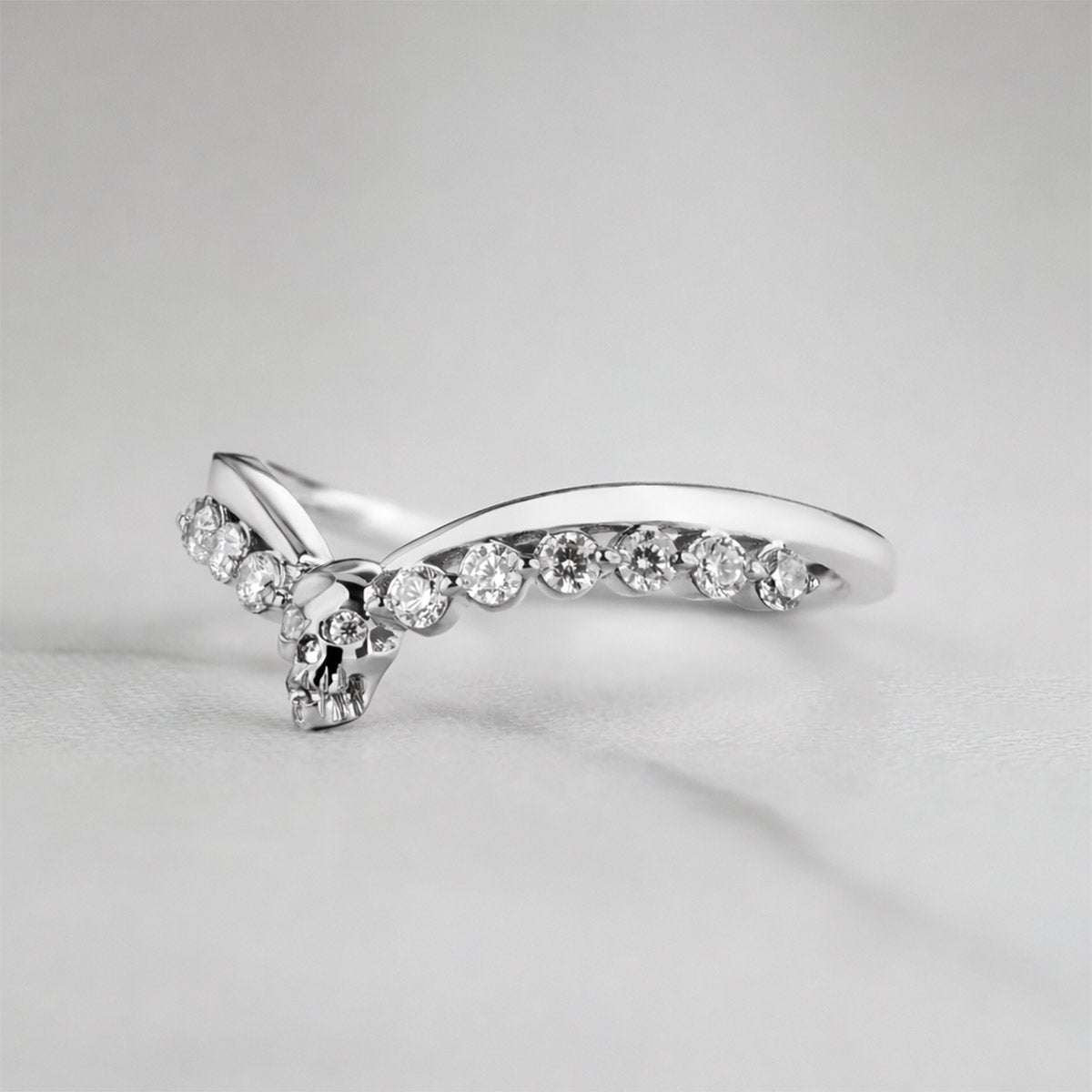 Moissanite Engagement Ring Enhancer Curved Skull Wedding Band Women Rose Gold