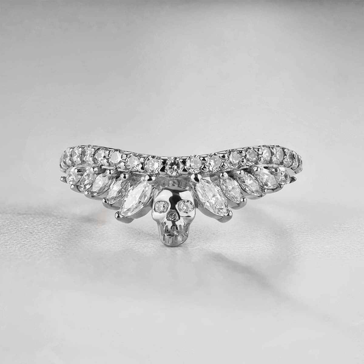 Moissanite Wedding Band Enhancer Skull Curved Engagement Ring Sterling Silver