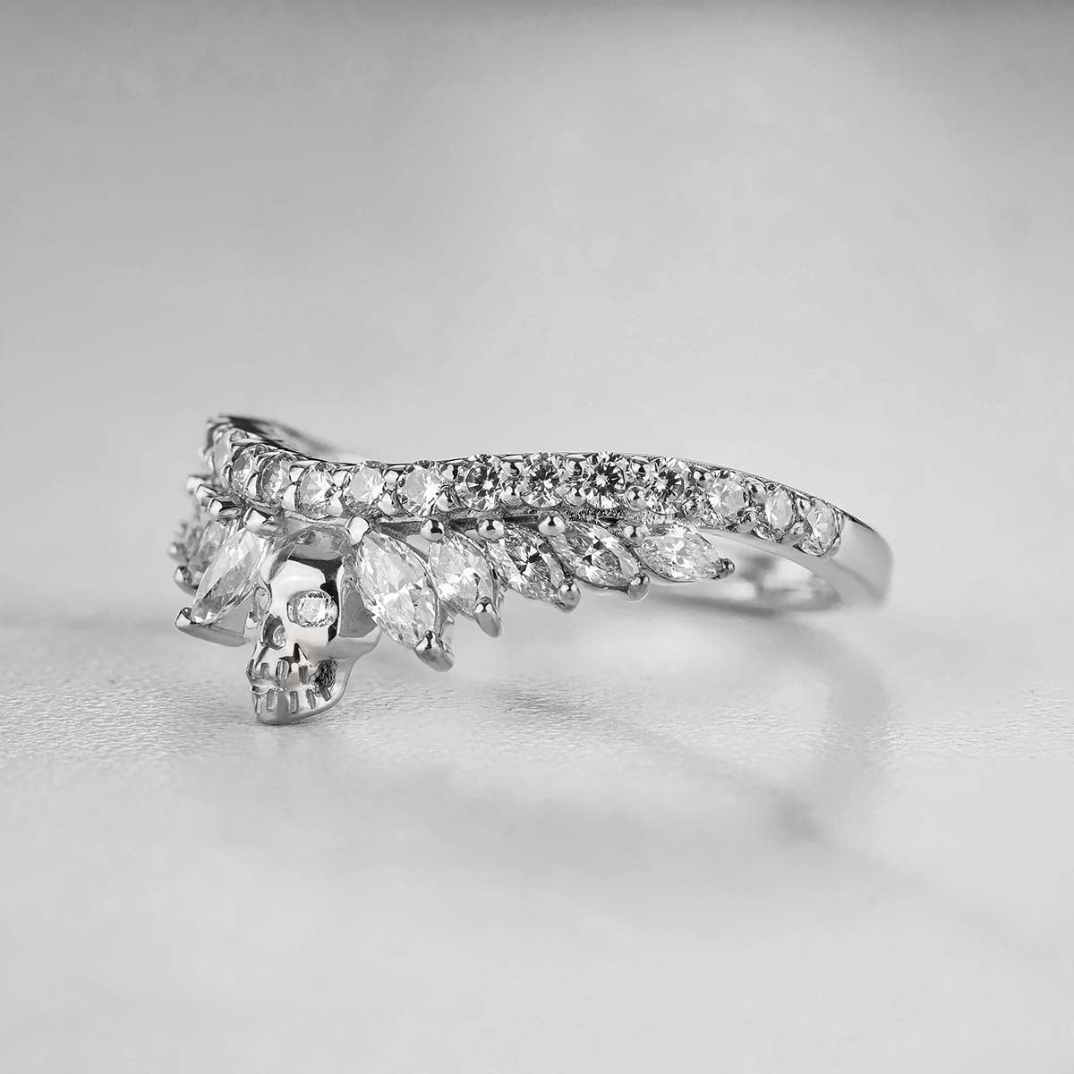 Moissanite Wedding Band Enhancer Skull Curved Engagement Ring Sterling Silver