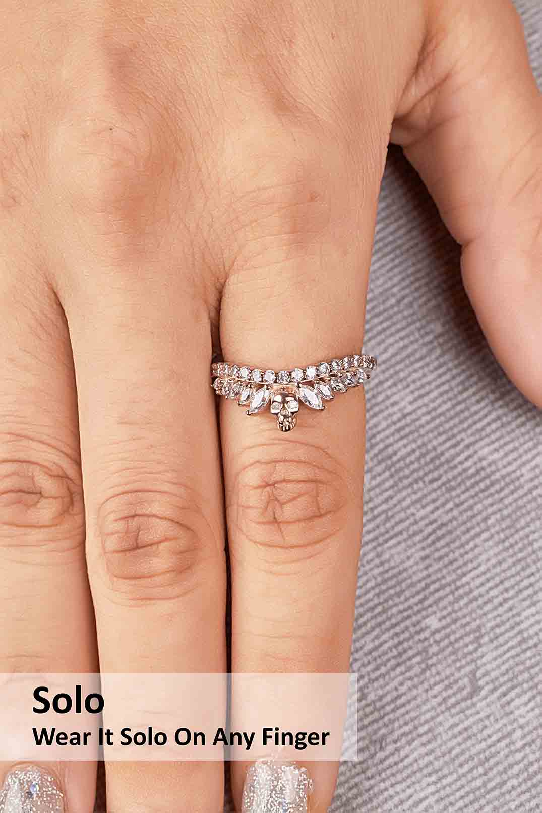 Moissanite Wedding Band Enhancer Skull Curved Engagement Ring Sterling Silver
