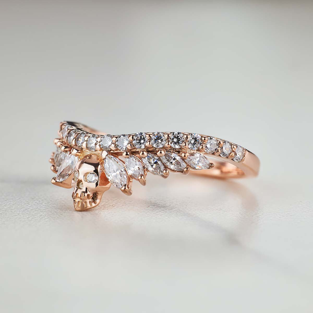 Moissanite Wedding Band Enhancer Skull Curved Engagement Ring Sterling Silver