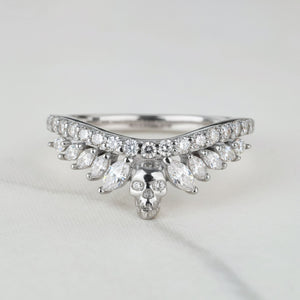 Moissanite Wedding Band Enhancer Skull Curved Engagement Ring Sterling Silver
