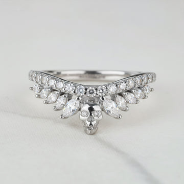 Moissanite Wedding Band Enhancer Skull Curved Engagement Ring Sterling Silver