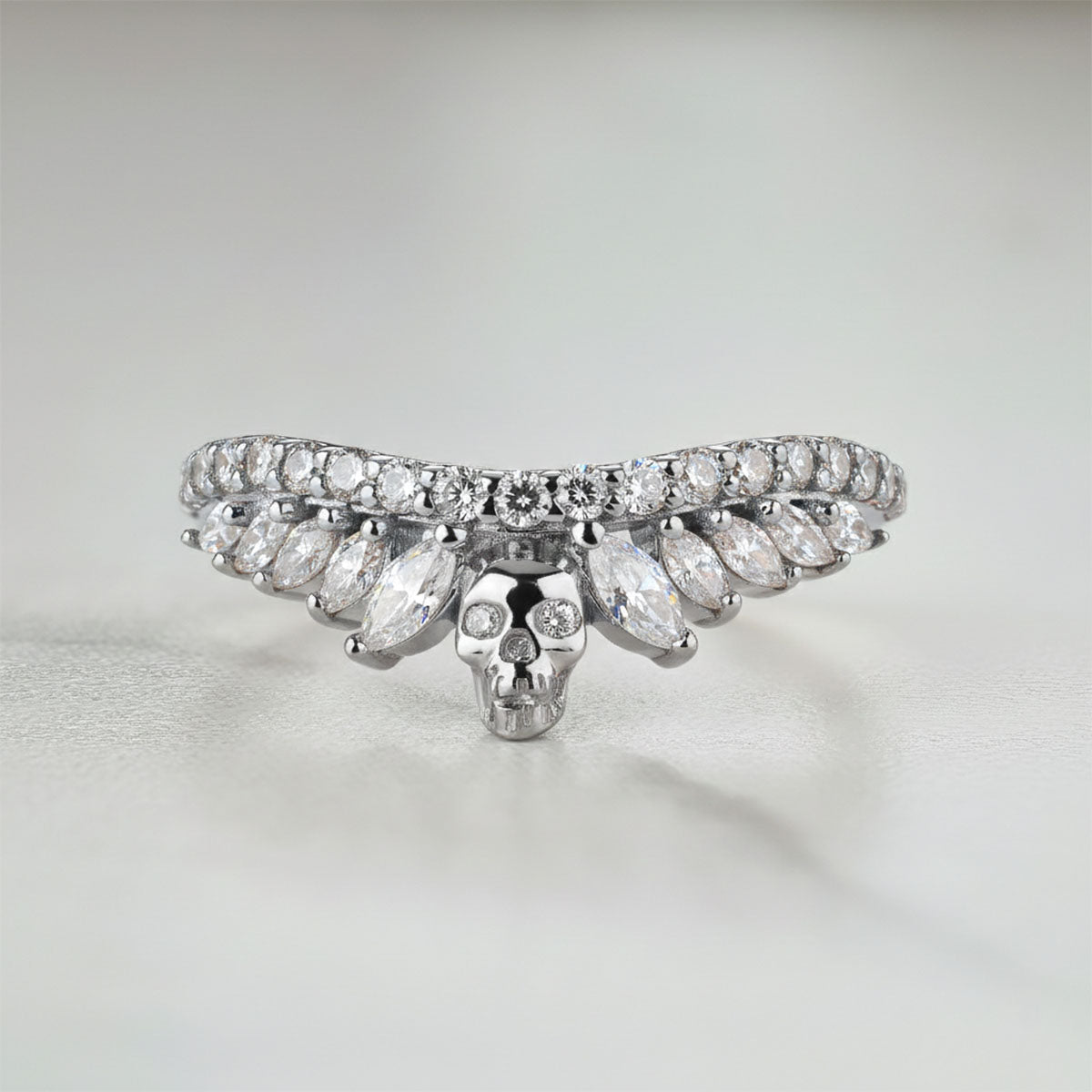 Moissanite Wedding Band Enhancer Skull Curved Engagement Ring Sterling Silver