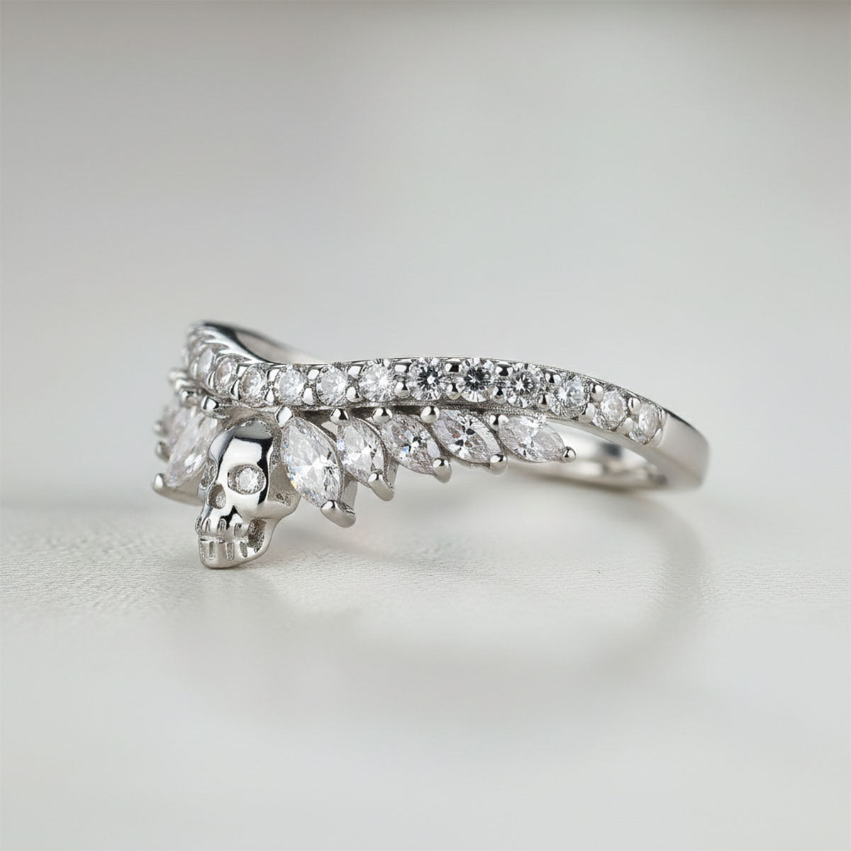 Moissanite Wedding Band Enhancer Skull Curved Engagement Ring Sterling Silver