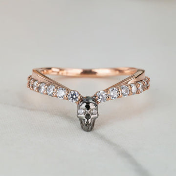 Moissanite Skull Anniversary Ring Gothic Wedding Band Enhancer Curved Sterling Silver