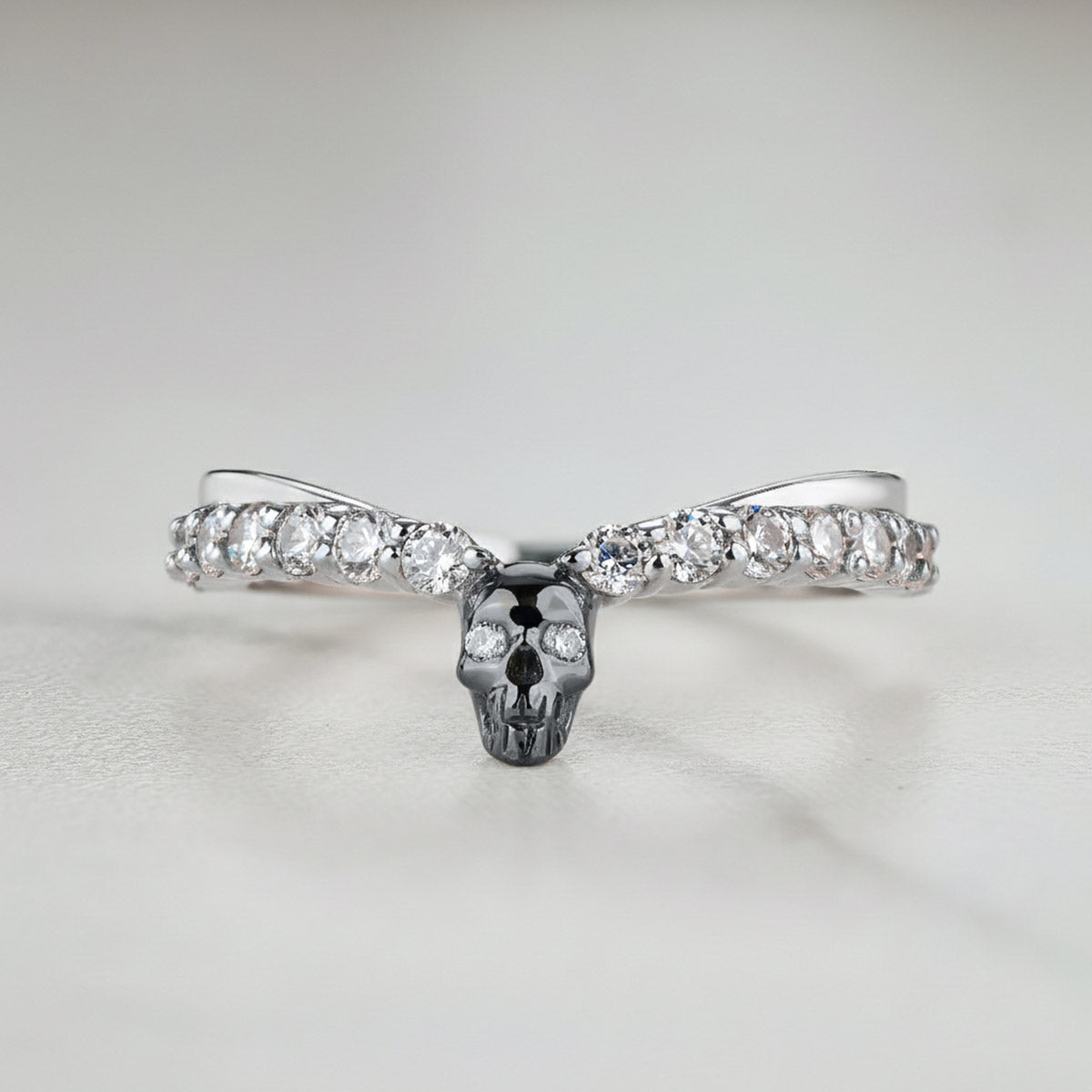 Moissanite Skull Anniversary Ring Gothic Wedding Band Enhancer Curved Sterling Silver