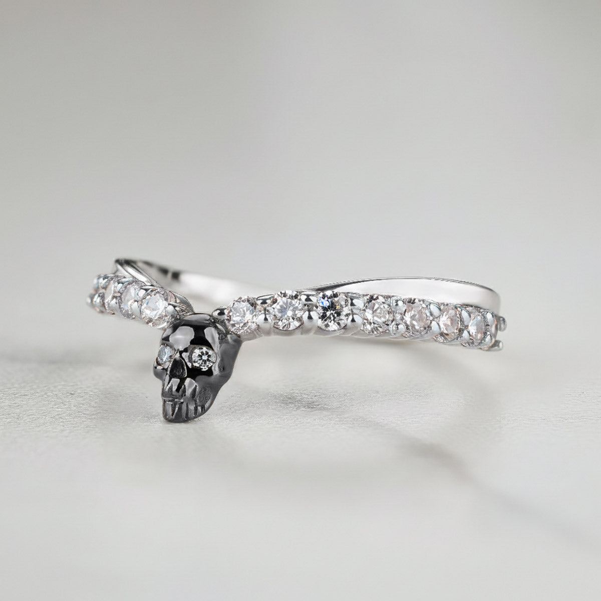 Moissanite Skull Anniversary Ring Gothic Wedding Band Enhancer Curved Sterling Silver